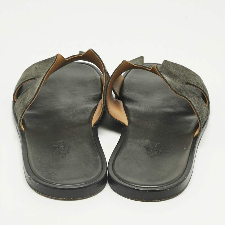 Pre Owned Hermes Green Suede Izmir Slide Sandals Size 43.5
