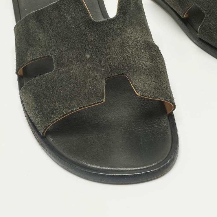 Pre Owned Hermes Green Suede Izmir Slide Sandals Size 43.5