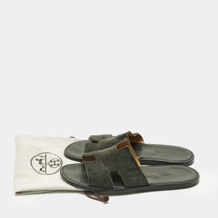 Pre Owned Hermes Green Suede Izmir Slide Sandals Size 43.5