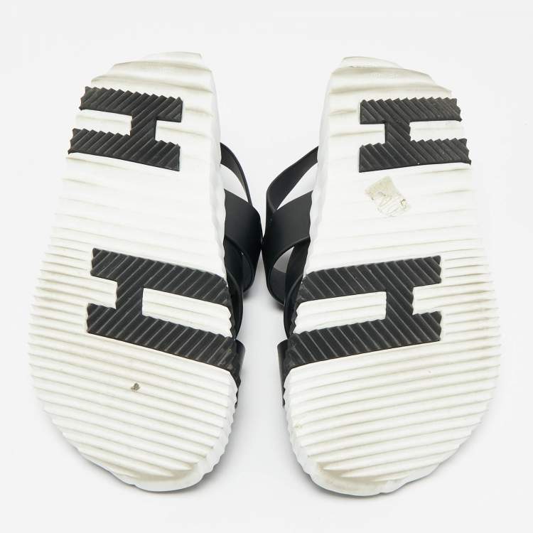 Pre Owned Hermes Black Leather Junior Flat Sandals Size 43.5