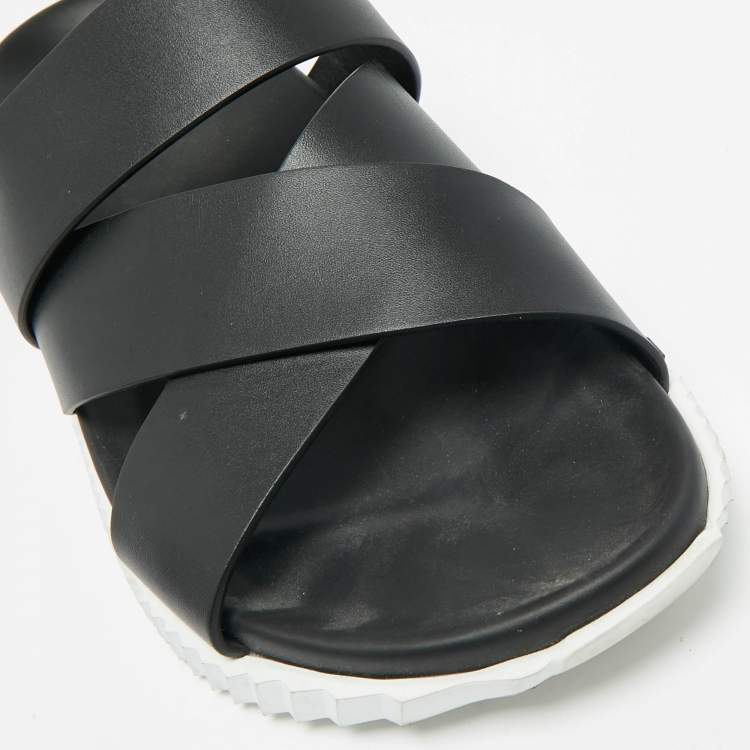 Pre Owned Hermes Black Leather Junior Flat Sandals Size 43.5