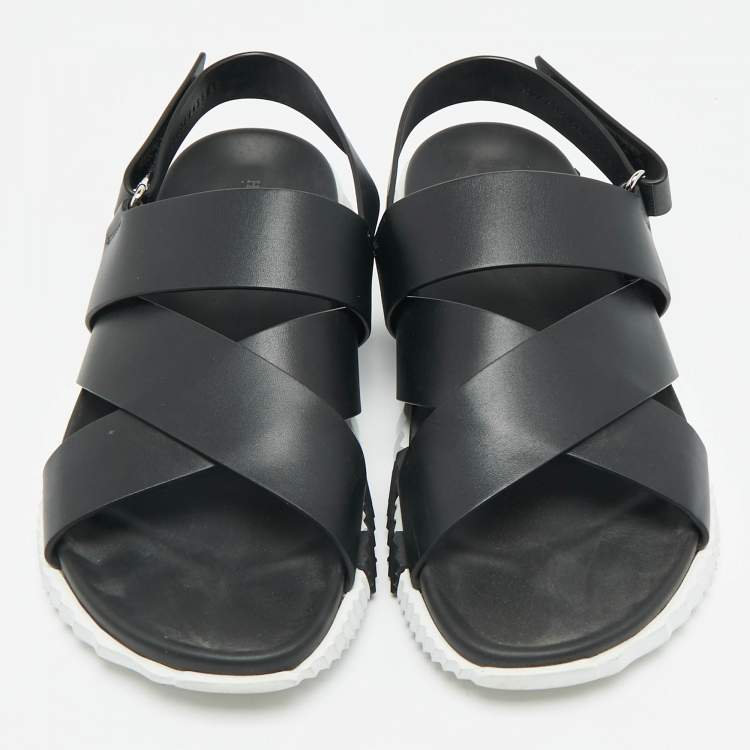 Pre Owned Hermes Black Leather Junior Flat Sandals Size 43.5