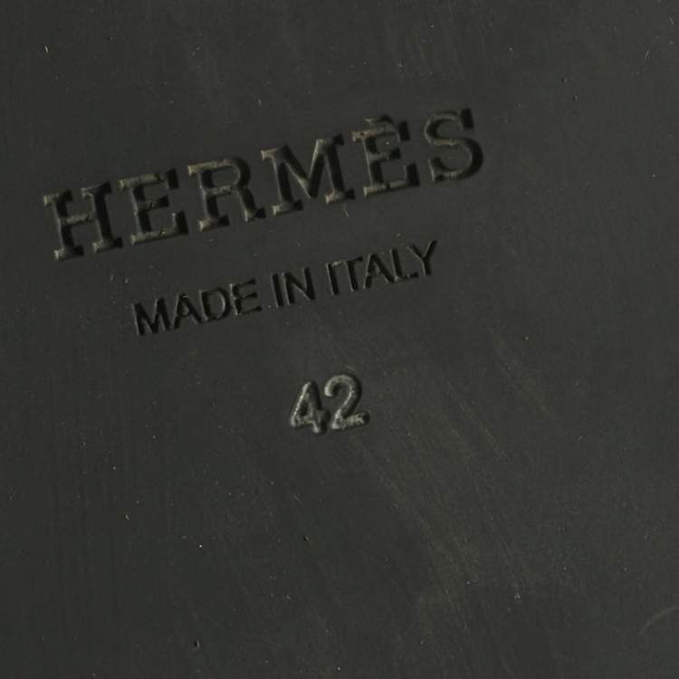Pre Owned Hermes Black Leather Flat Slide Size 42