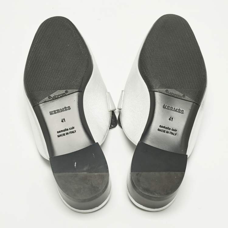 Pre Owned Hermès Silver Leather Trocadero Mules Size 41