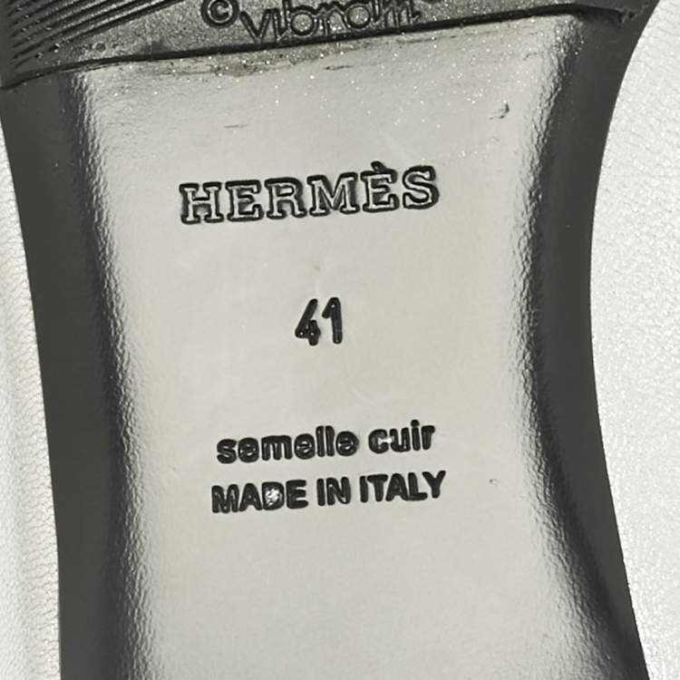 Pre Owned Hermès Silver Leather Trocadero Mules Size 41