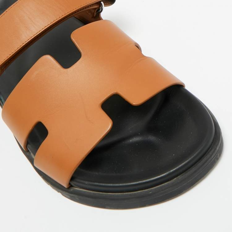 Pre Owned Hermes Brown Leather Chypre Flat Sandals Slide 42