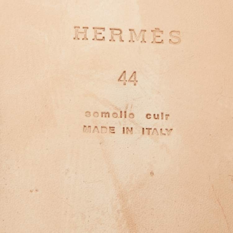 Pre Owned Hermes Brown Leather Izmir Flat Slides Size 44