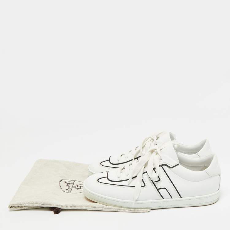 Pre Owned Hermes White Leather Boomerang Lace Up Sneakers Size 43