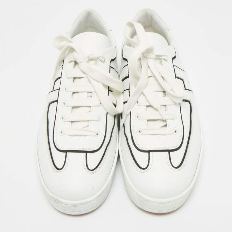 Pre Owned Hermes White Leather Boomerang Lace Up Sneakers Size 43