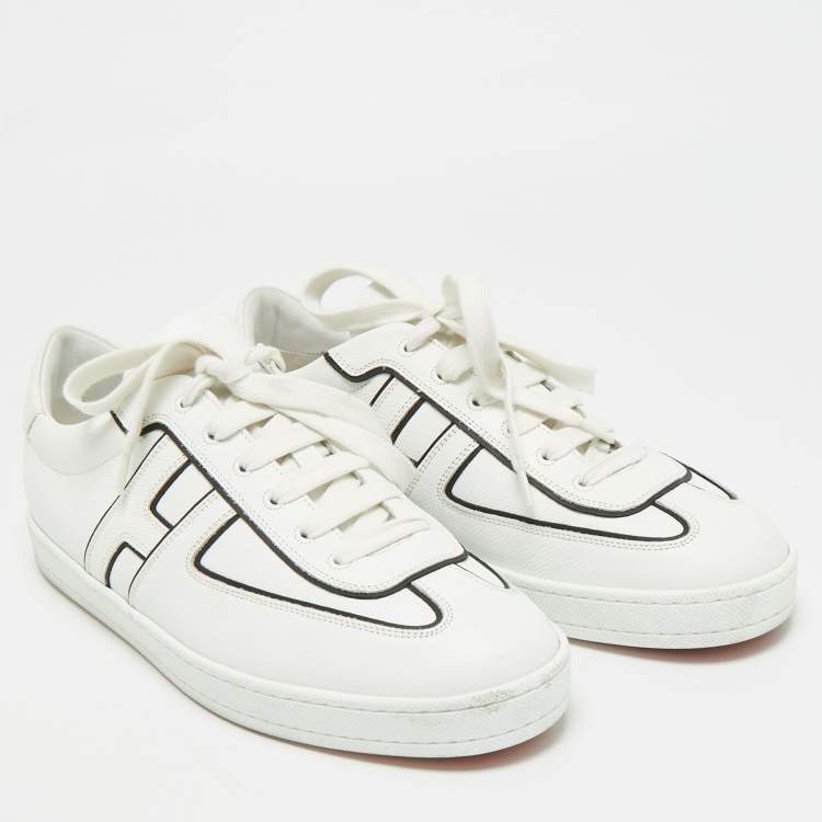 Pre Owned Hermes White Leather Boomerang Lace Up Sneakers Size 43