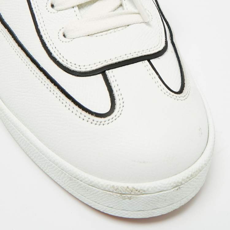 Pre Owned Hermes White Leather Boomerang Lace Up Sneakers Size 43
