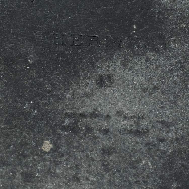 Pre Owned Hermes Black Printed Leather Izmir Flat Slides Size 43