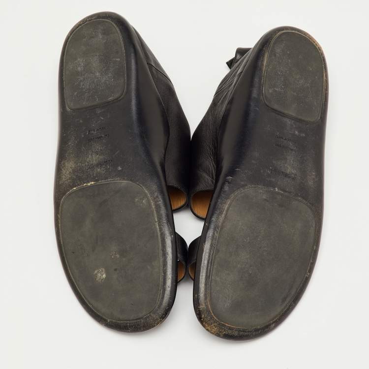 Pre Owned Hermes Black Leather Ring Toe Flat Sandals Size 43