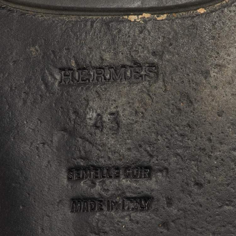 Pre Owned Hermes Black Leather Ring Toe Flat Sandals Size 43