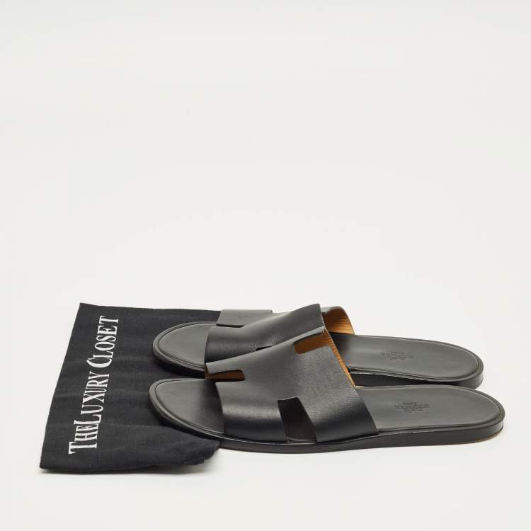مملوكة مسبقًا Hermès Izmir  Black Leather Flat Sandals Size 44