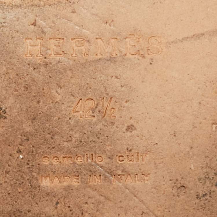 Pre Owned Hermes Izmir Size 42.5 Brown Leather Flat Slides 