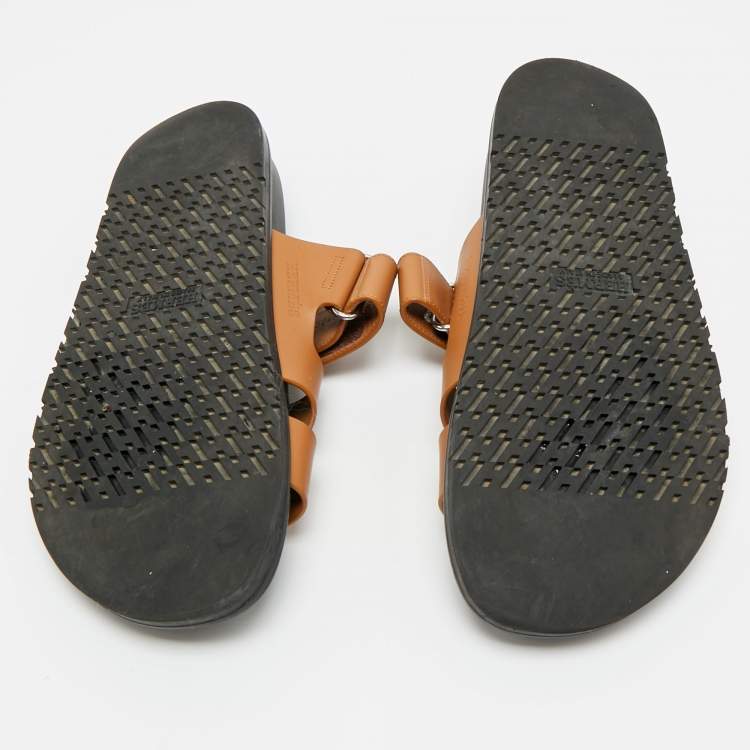 Pre Owned Hermes Chypre Size 42.5 Brown Leather Flat Sandals