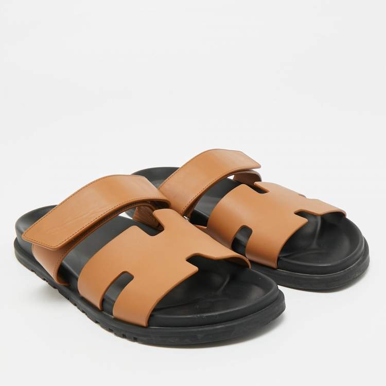Pre Owned Hermes Chypre Size 42.5 Brown Leather Flat Sandals