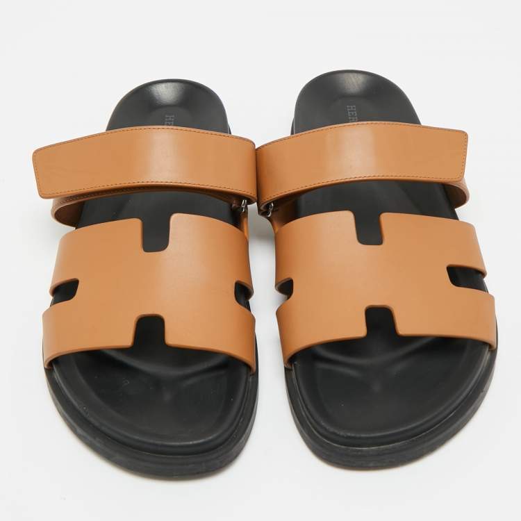 Pre Owned Hermes Chypre Size 42.5 Brown Leather Flat Sandals