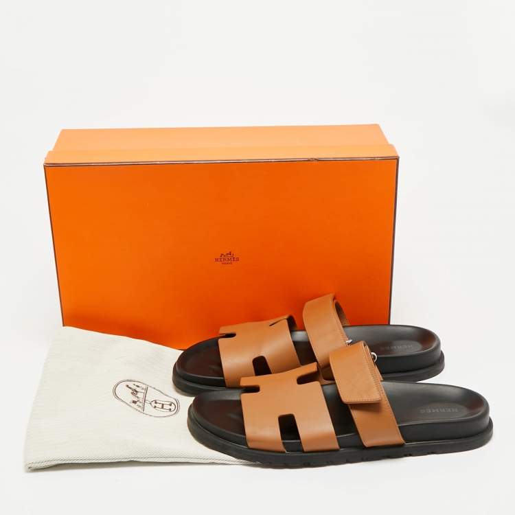 Pre Owned Hermes Chypre Size 42.5 Brown Leather Flat Sandals