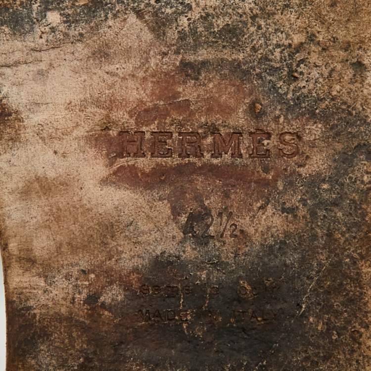 Pre Owned Hermes Izmir Size 42.5 Dark Brown Leather Flat Slide