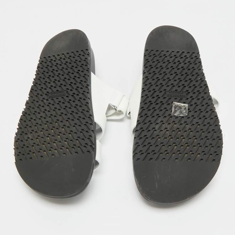 Pre Owned Hermes Chypre Size 41.5 White Leather Flat Slide