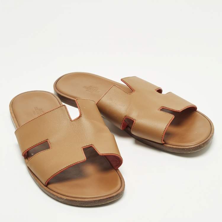 Pre Owned Hermes Izmir Size 43 Brown Leather Flat Sandals