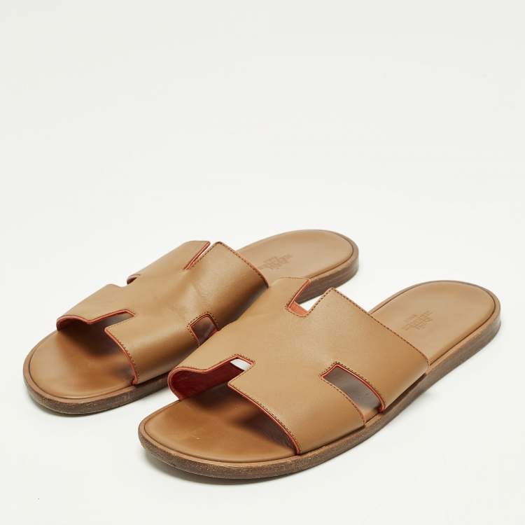 Pre Owned Hermes Izmir Size 43 Brown Leather Flat Sandals