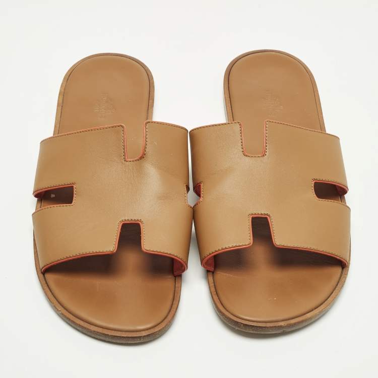 Pre Owned Hermes Izmir Size 43 Brown Leather Flat Sandals