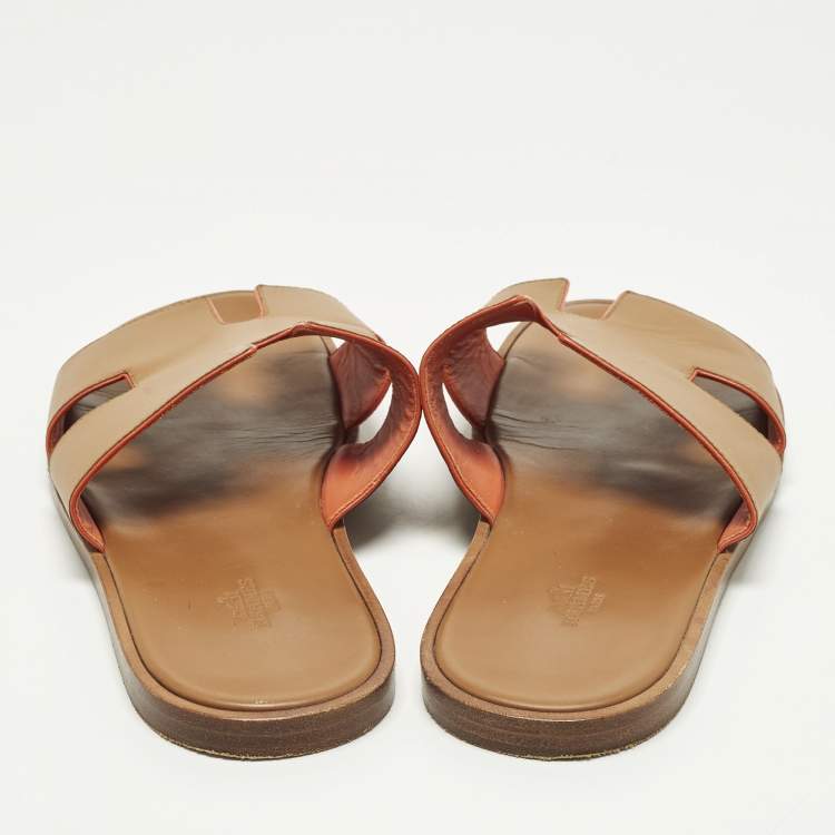 Pre Owned Hermes Izmir Size 43 Brown Leather Flat Sandals