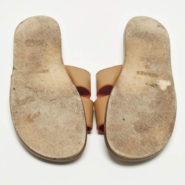 Pre Owned Hermes Izmir Size 43 Brown Leather Flat Sandals