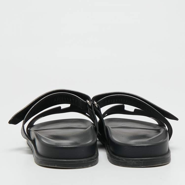 Pre Owned Hermes Chypre Size 42 Black Leather Slide Sandals