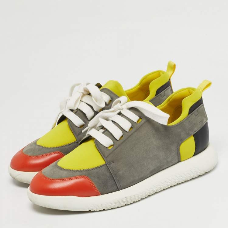 Pre Owned Hermes Vitesse Size 43.5 Multicolor Leather and Suede Lace Up Sneakers