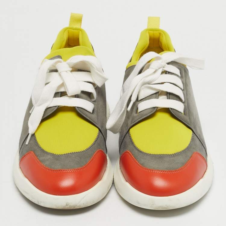 Pre Owned Hermes Vitesse Size 43.5 Multicolor Leather and Suede Lace Up Sneakers