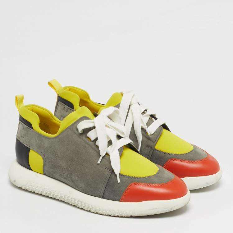 Pre Owned Hermes Vitesse Size 43.5 Multicolor Leather and Suede Lace Up Sneakers