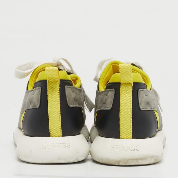 Pre Owned Hermes Vitesse Size 43.5 Multicolor Leather and Suede Lace Up Sneakers