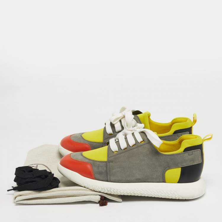 Pre Owned Hermes Vitesse Size 43.5 Multicolor Leather and Suede Lace Up Sneakers