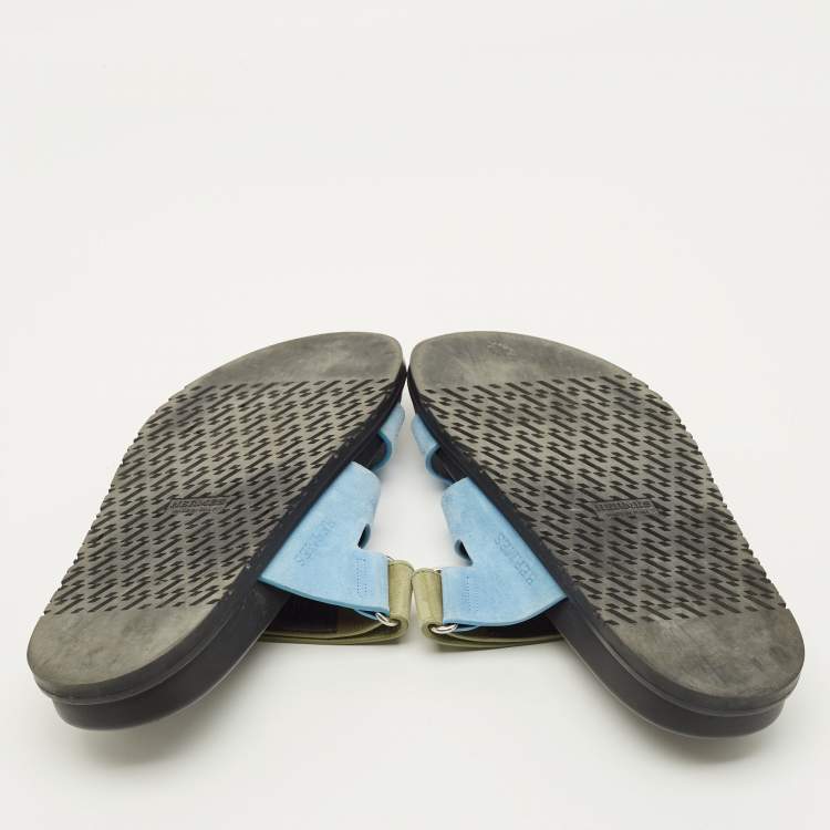 مملوكة مسبقًا Hermes Chypre Size 40 Blue/Green Suede Flat Sandals