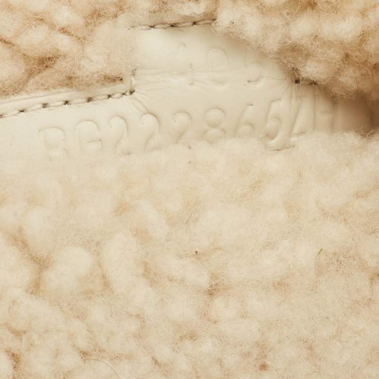 Pre Owned Hermes Chypre Size 40.5 Black/White Leather and Shearling Fur Flat Sandals