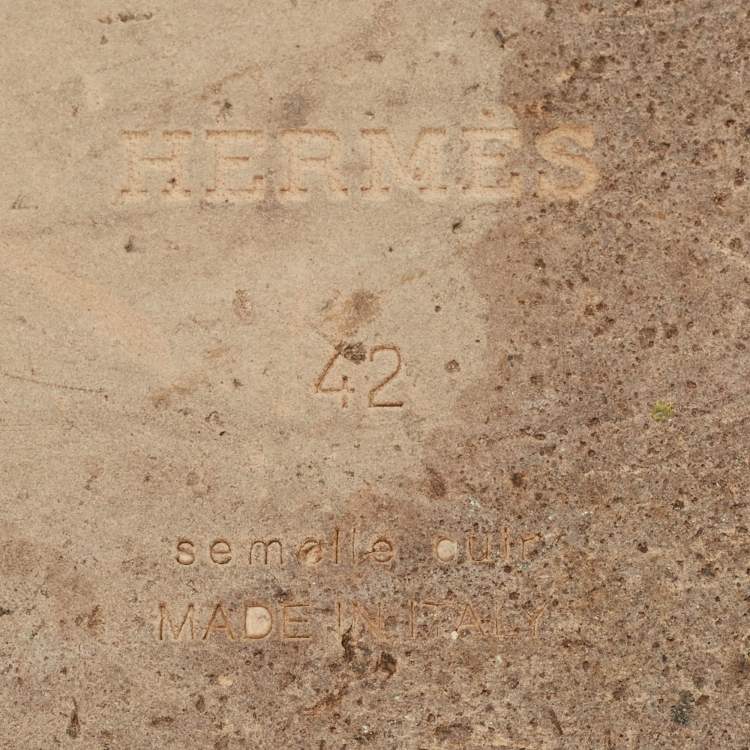 Pre Owned Hermes Izmir Size 42 Navy Blue Leather Flat Slide