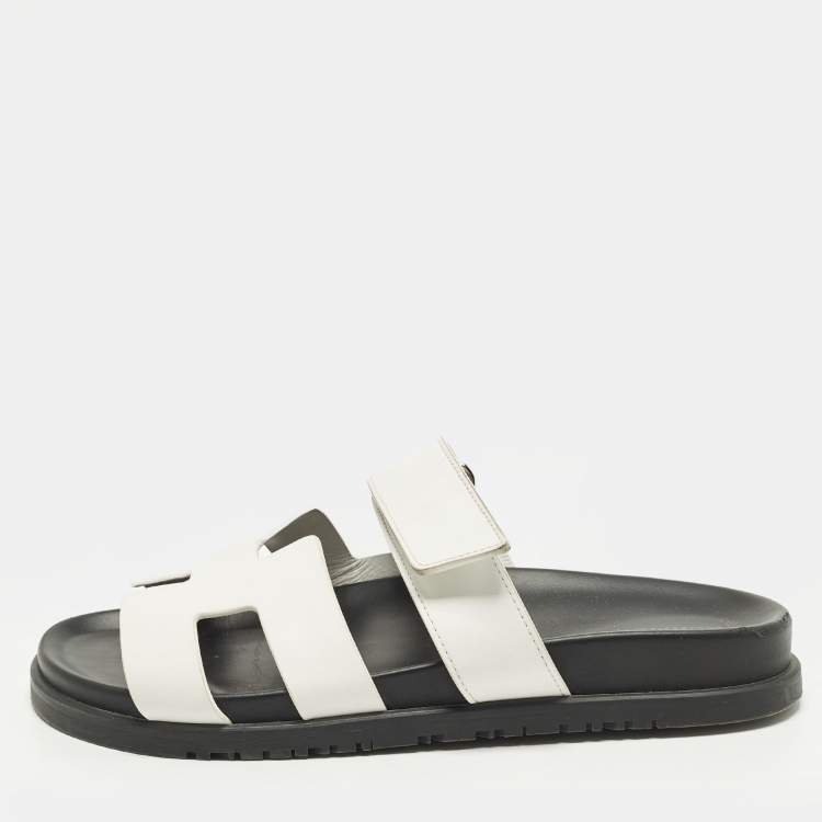 Pre Owned صندل شيبر هيرمس جلد أبيض مقاس 39