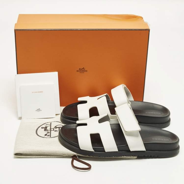 Pre Owned صندل شيبر هيرمس جلد أبيض مقاس 39