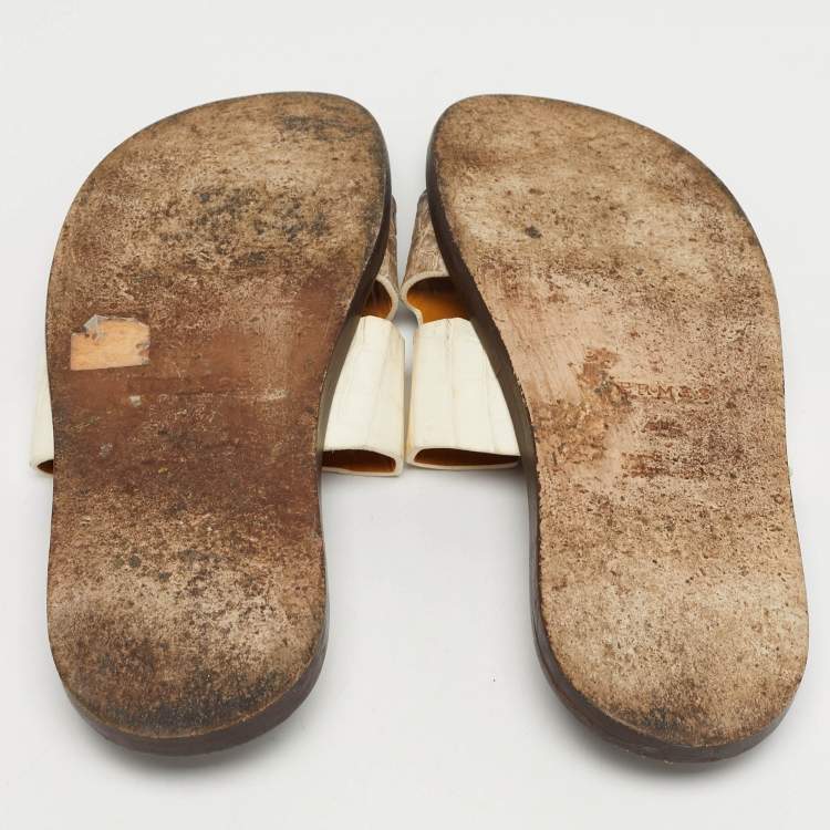 مملوكة مسبقًا Hermes Izmir Size 41.5 White Crocodile Leather Slide Sandals
