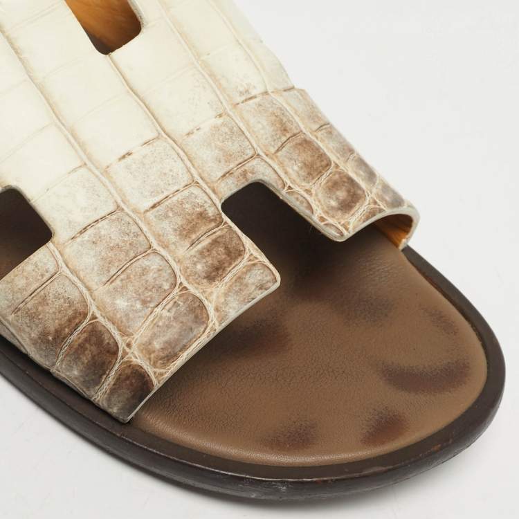 مملوكة مسبقًا Hermes Izmir Size 41.5 White Crocodile Leather Slide Sandals
