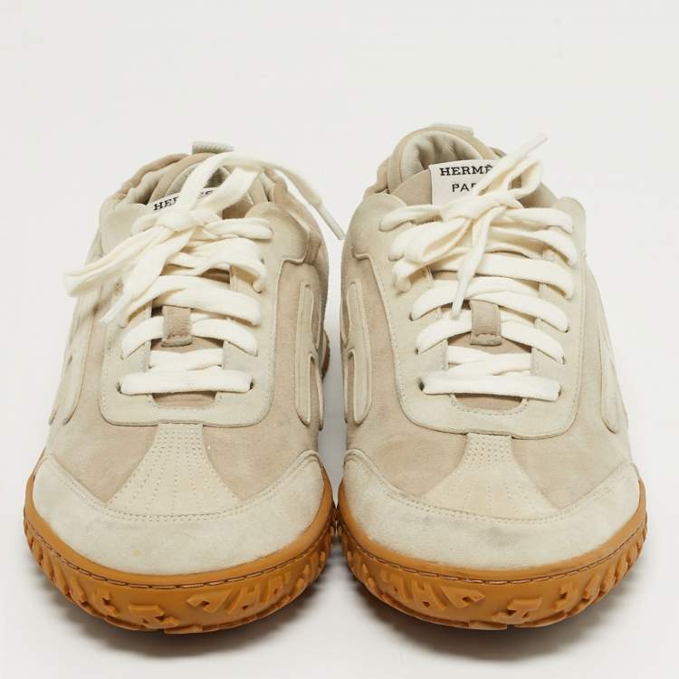 Pre Owned Hermès Jet Size 40 Beige Suede Lace Up Sneakers