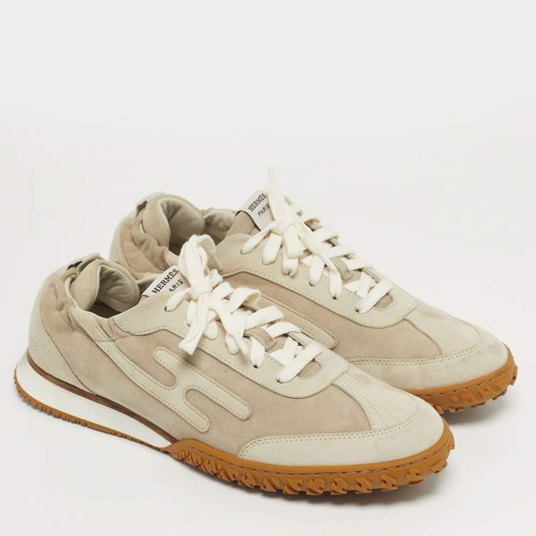 Pre Owned Hermès Jet Size 40 Beige Suede Lace Up Sneakers
