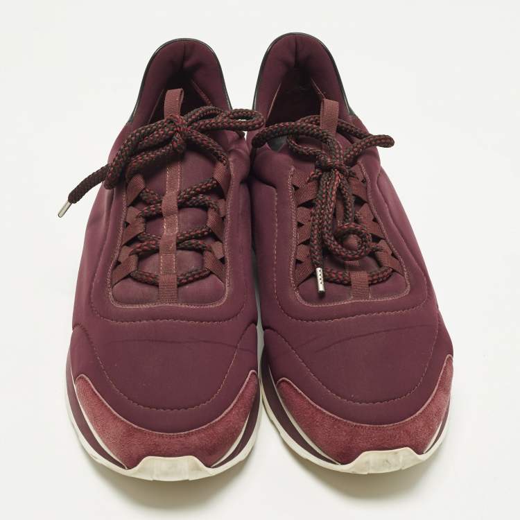 Pre Owned Hermes Miles Size 45 Tricolor Leather and Neoprene Lace Up Sneakers