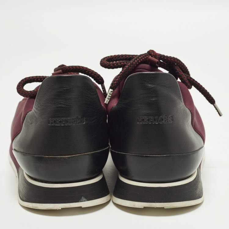 Pre Owned Hermes Miles Size 45 Tricolor Leather and Neoprene Lace Up Sneakers