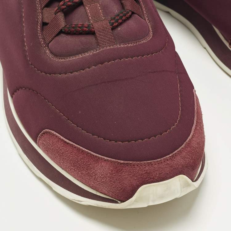 Pre Owned Hermes Miles Size 45 Tricolor Leather and Neoprene Lace Up Sneakers