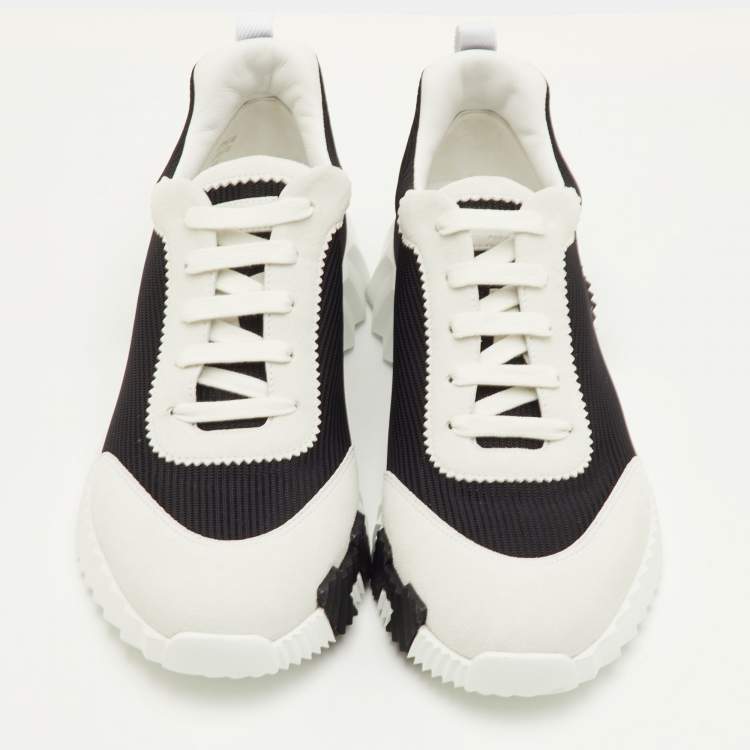Pre Owned Hermes Bouncing Size 42 Black/Off White Mesh and Suede Sneakers